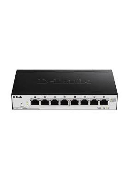 D-Link-8 port 10/100/1000Mbps PoE Easy Smart green switch, 64W power budget, EU/UK power plug